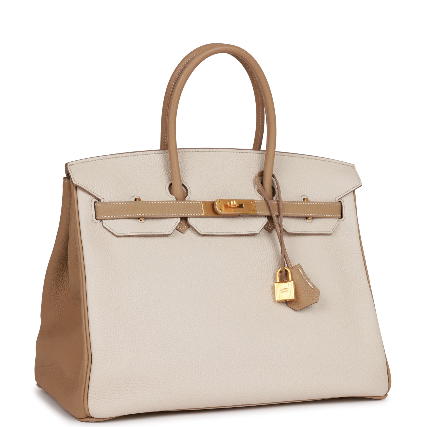 Pre-owned Hermes Special Order (HSS) Birkin 35 Craie and Trench Clemence Brushed Gold Hardware - fashionupstore1