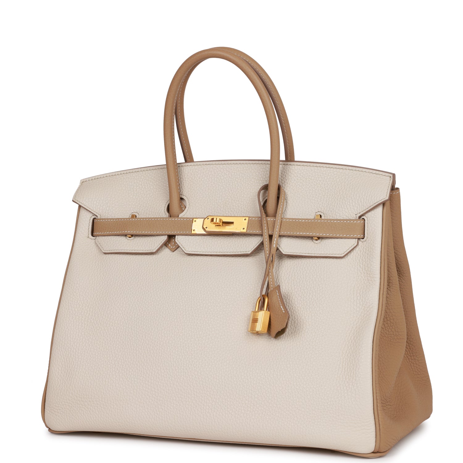 Pre-owned Hermes Special Order (HSS) Birkin 35 Craie and Trench Clemence Brushed Gold Hardware - fashionupstore1