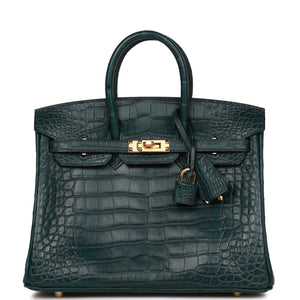 Hermes Birkin 25 Vert Cypress Matte Alligator Gold Hardware - fashionupstore1