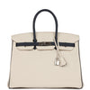 Pre-owned Hermes Special Order (HSS) Birkin 35 Craie and Bleu Nuit Togo Palladium Hardware - fashionupstore1