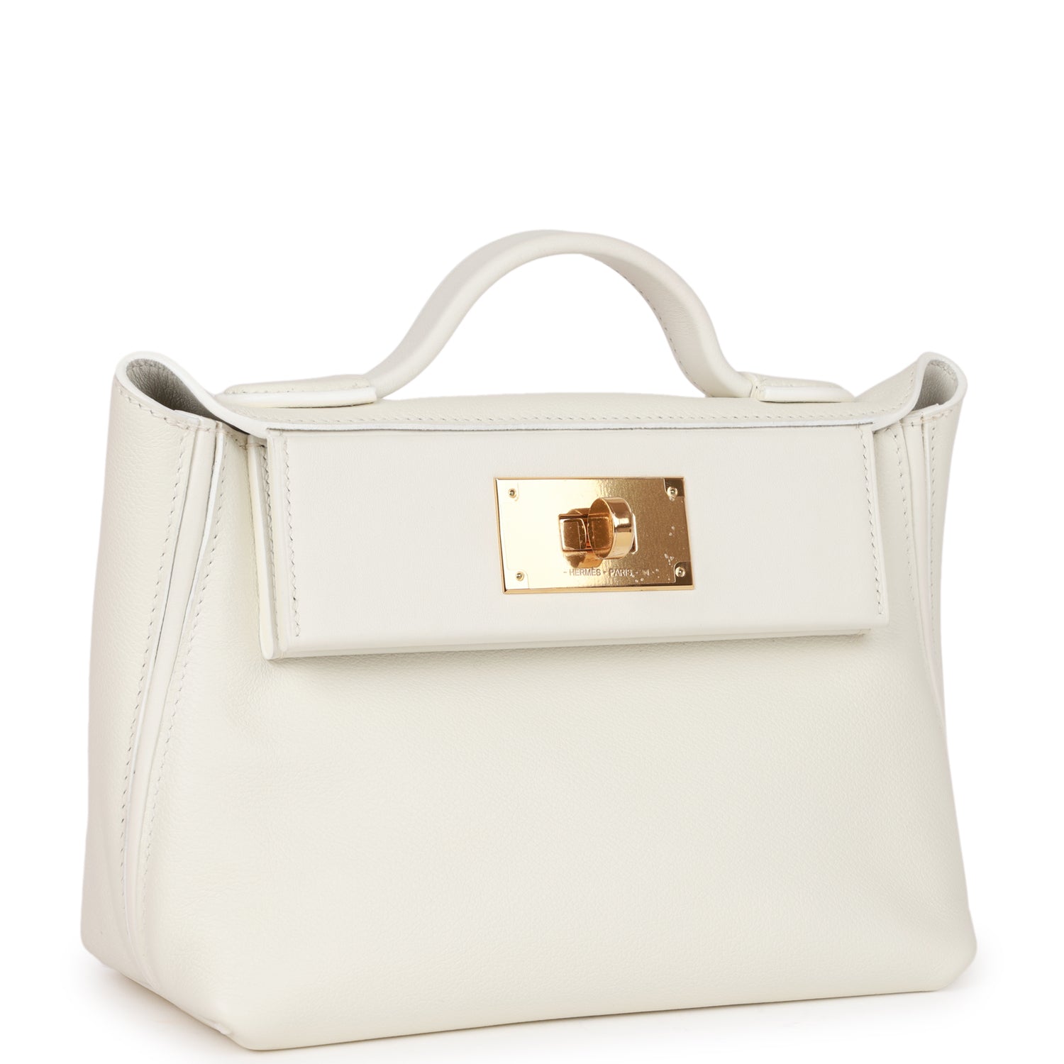 Hermes Mini 24/24 Bag White Evercolor and Swift Gold Hardware - fashionupstore1