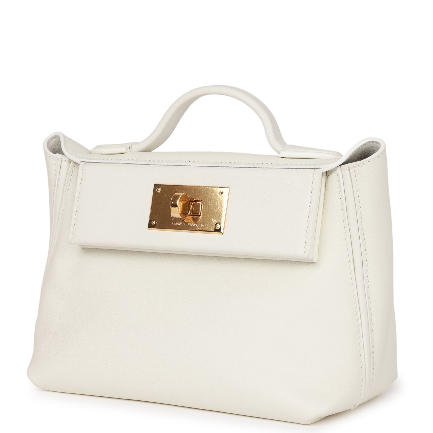 Hermes Mini 24/24 Bag White Evercolor and Swift Gold Hardware - fashionupstore1