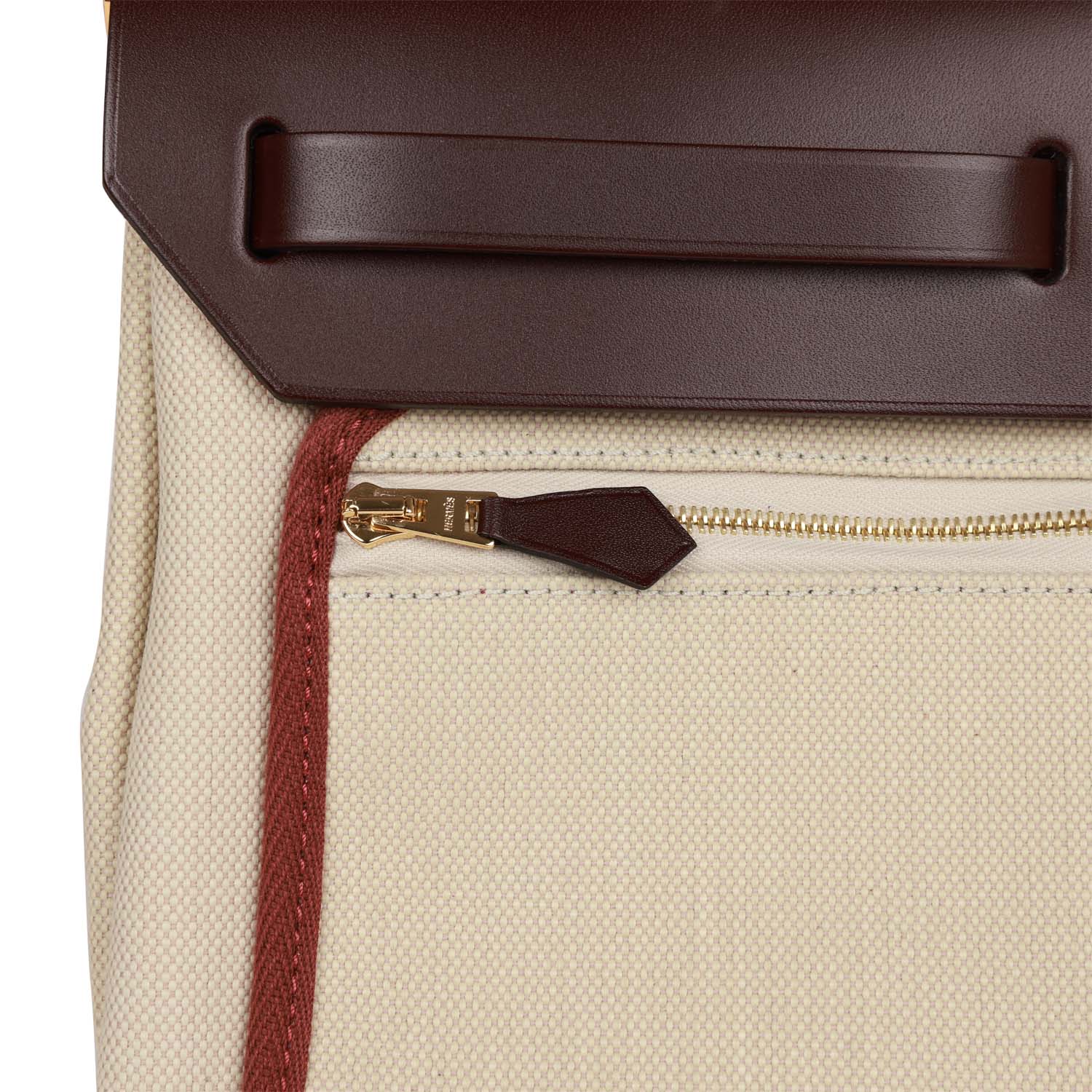 Hermes Herbag Zip PM 31 Beton Toile H Berline Rouge Sellier Hunter Gold Hardware - fashionupstore1