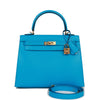 Hermes Kelly Sellier 25 Bleu Frida Chevre Gold Hardware - fashionupstore1