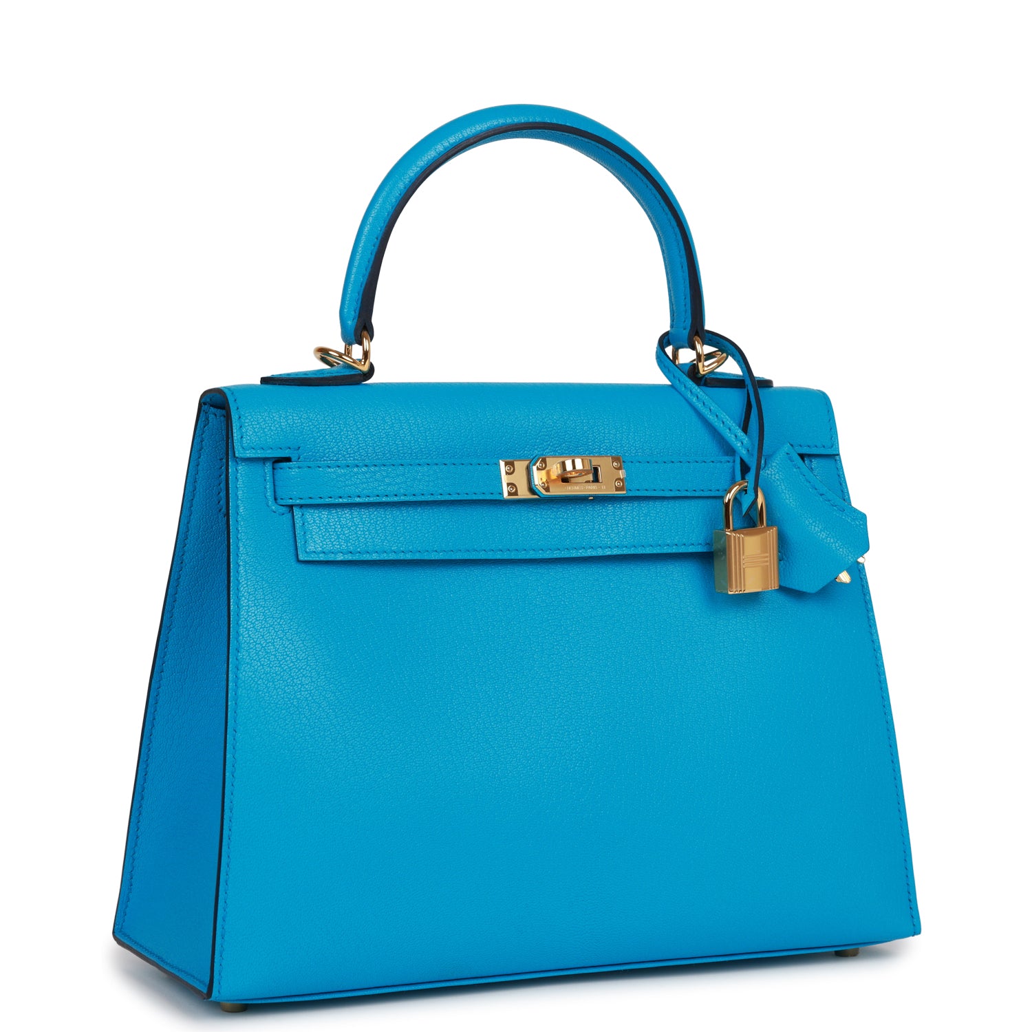 Hermes Kelly Sellier 25 Bleu Frida Chevre Gold Hardware - fashionupstore1