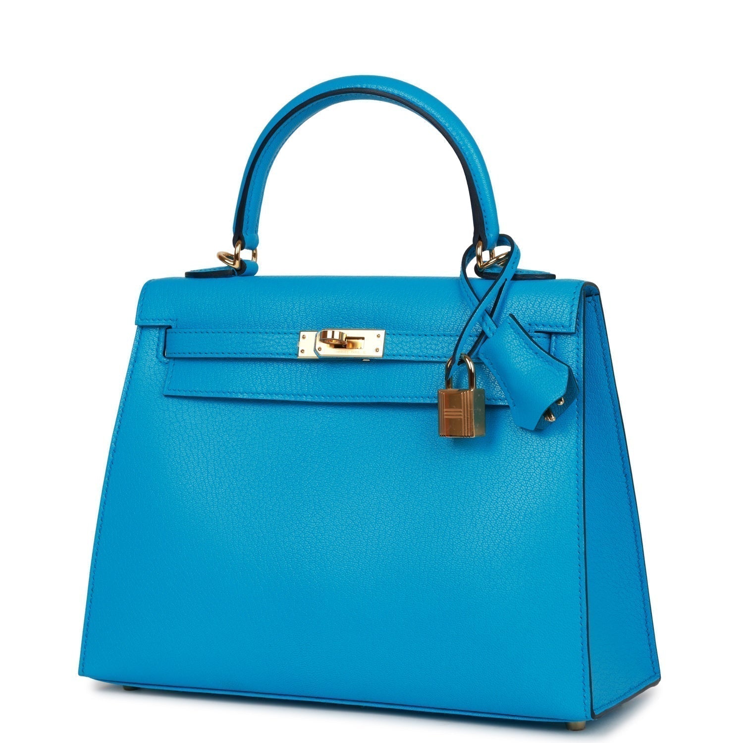 Hermes Kelly Sellier 25 Bleu Frida Chevre Gold Hardware - fashionupstore1