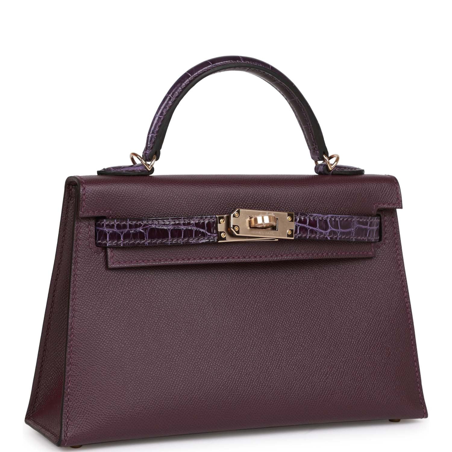 Hermes Kelly 20 Cassis and Amethyst Madame and Shiny Alligator Touch Permabrass Hardware - fashionupstore1