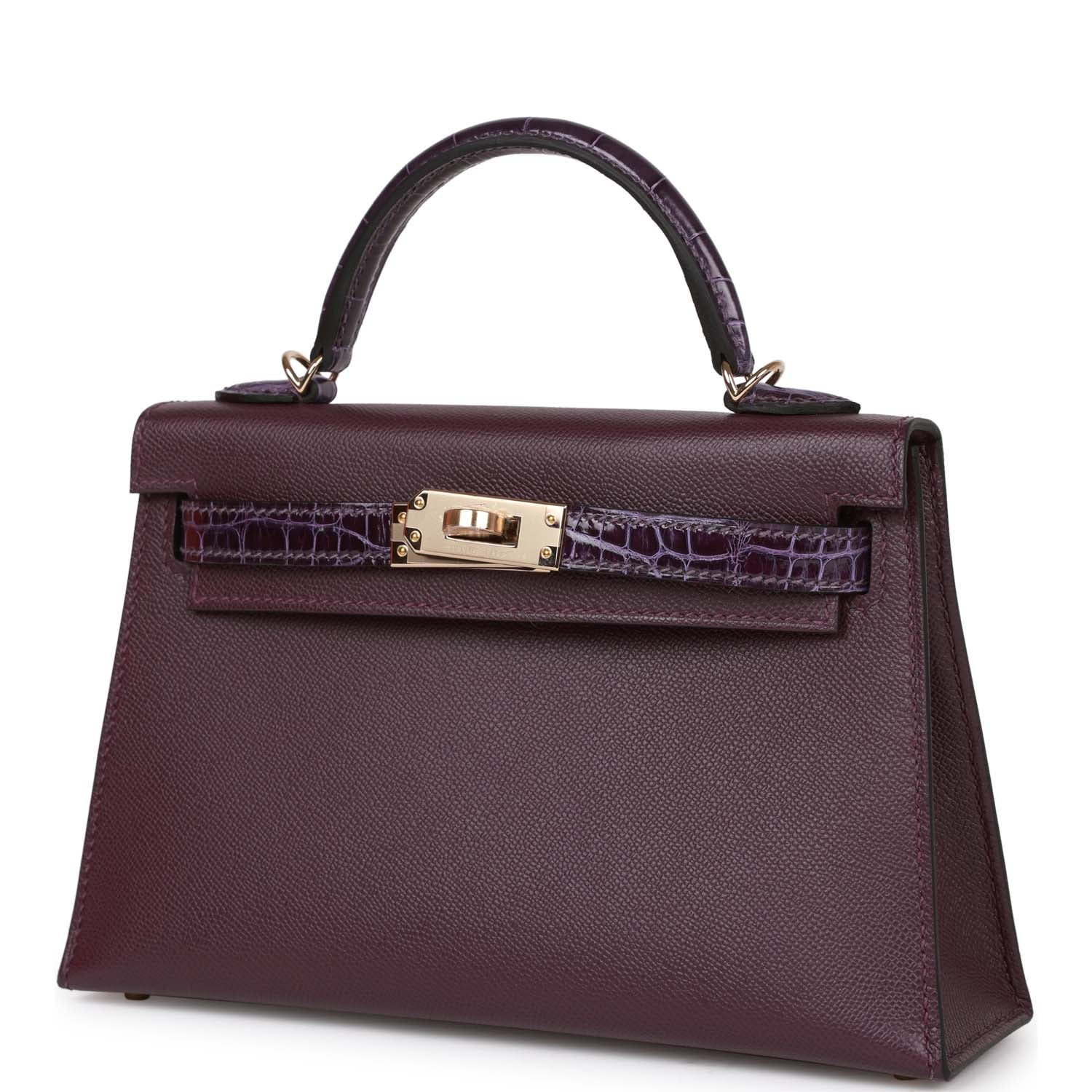 Hermes Kelly 20 Cassis and Amethyst Madame and Shiny Alligator Touch Permabrass Hardware - fashionupstore1