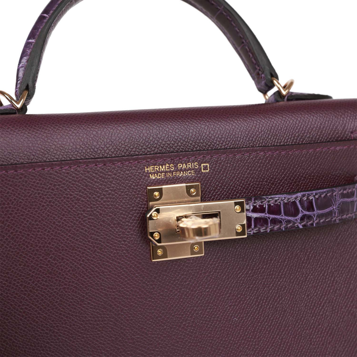 Hermes Kelly 20 Cassis and Amethyst Madame and Shiny Alligator Touch Permabrass Hardware - fashionupstore1