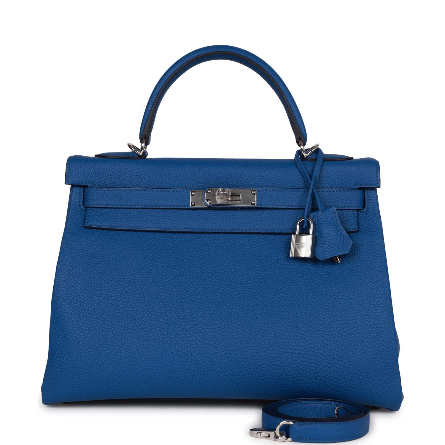 Hermes Kelly Retourne 32 Bleu France Togo Palladium Hardware - fashionupstore1