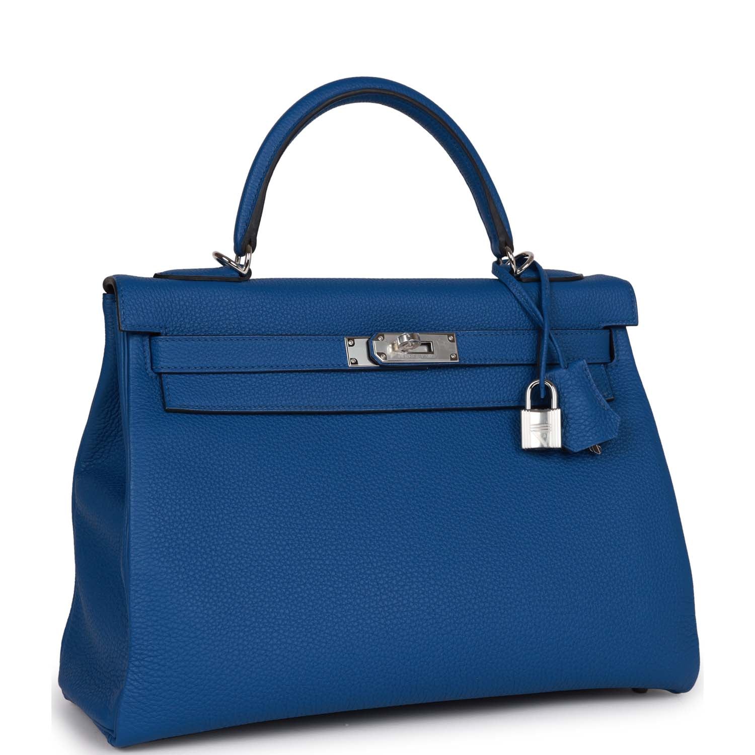 Hermes Kelly Retourne 32 Bleu France Togo Palladium Hardware - fashionupstore1