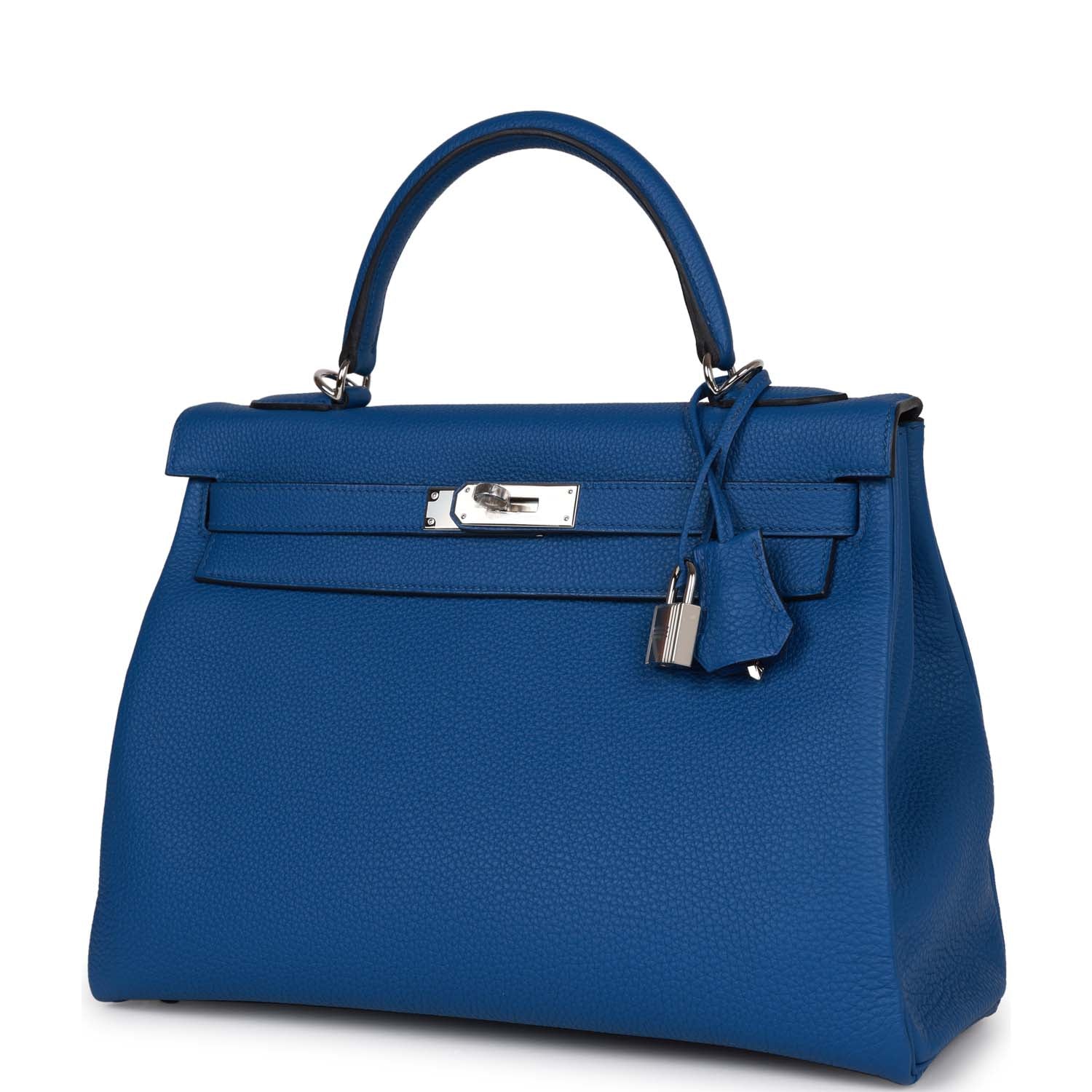 Hermes Kelly Retourne 32 Bleu France Togo Palladium Hardware - fashionupstore1