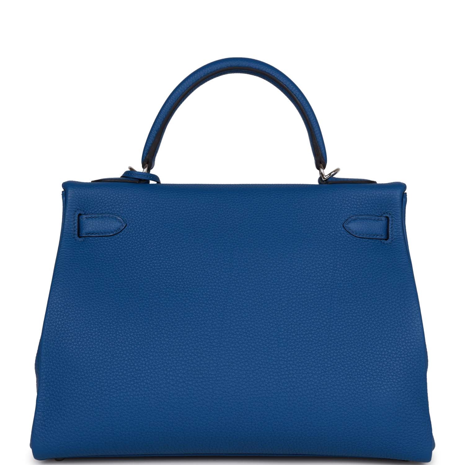 Hermes Kelly Retourne 32 Bleu France Togo Palladium Hardware - fashionupstore1