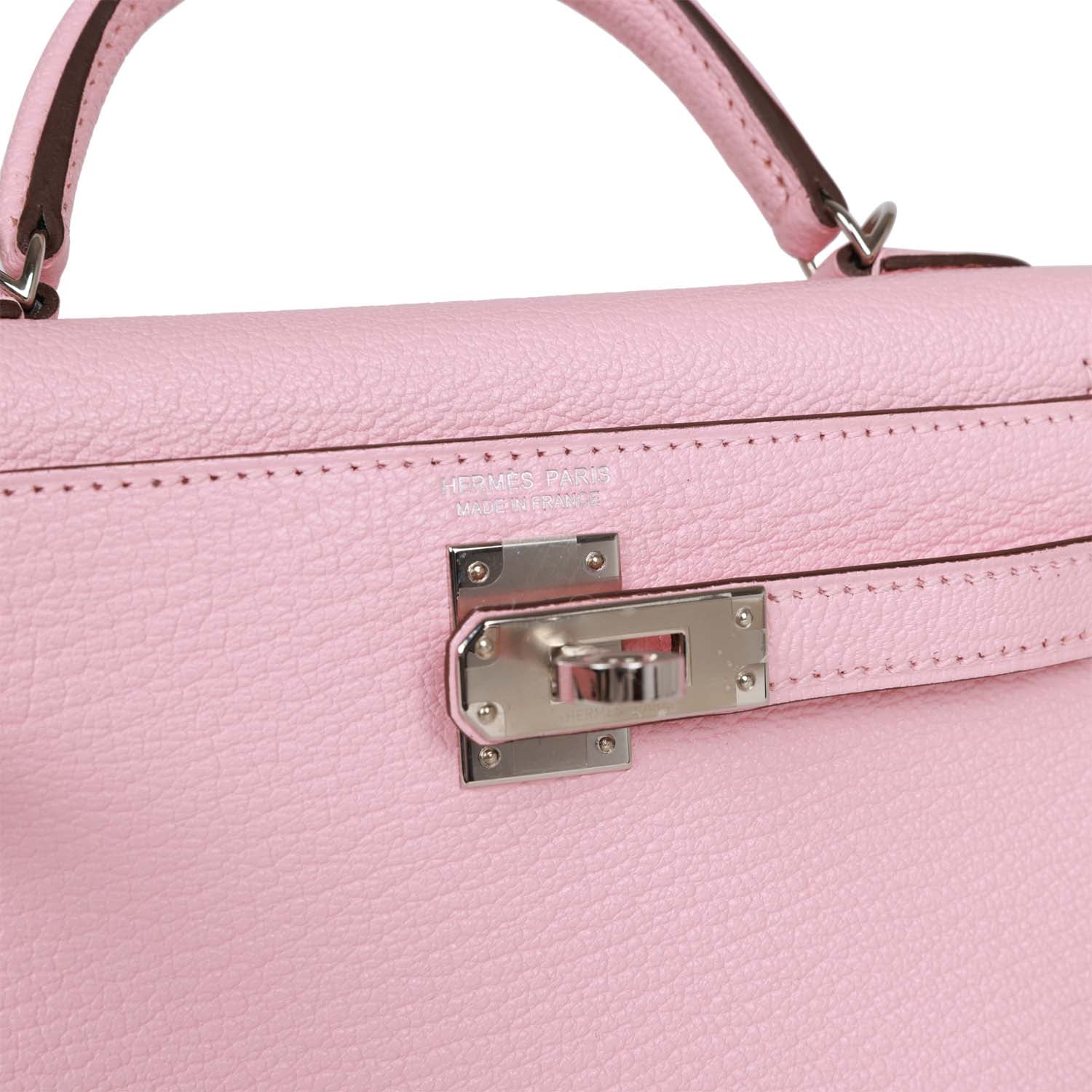 Hermes Kelly Sellier 20 Rose Sakura Chevre Palladium Hardware - fashionupstore1