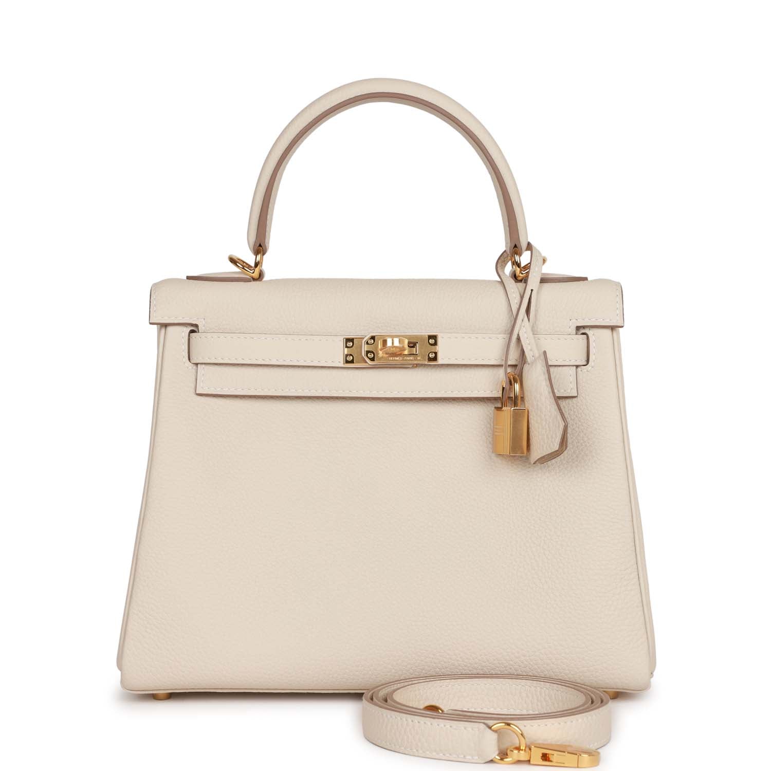 Hermes Kelly Retourne 25 Craie Togo Gold Hardware - fashionupstore1