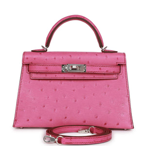 Hermes Kelly Sellier 20 Fuchsia Ostrich Palladium Hardware - fashionupstore1