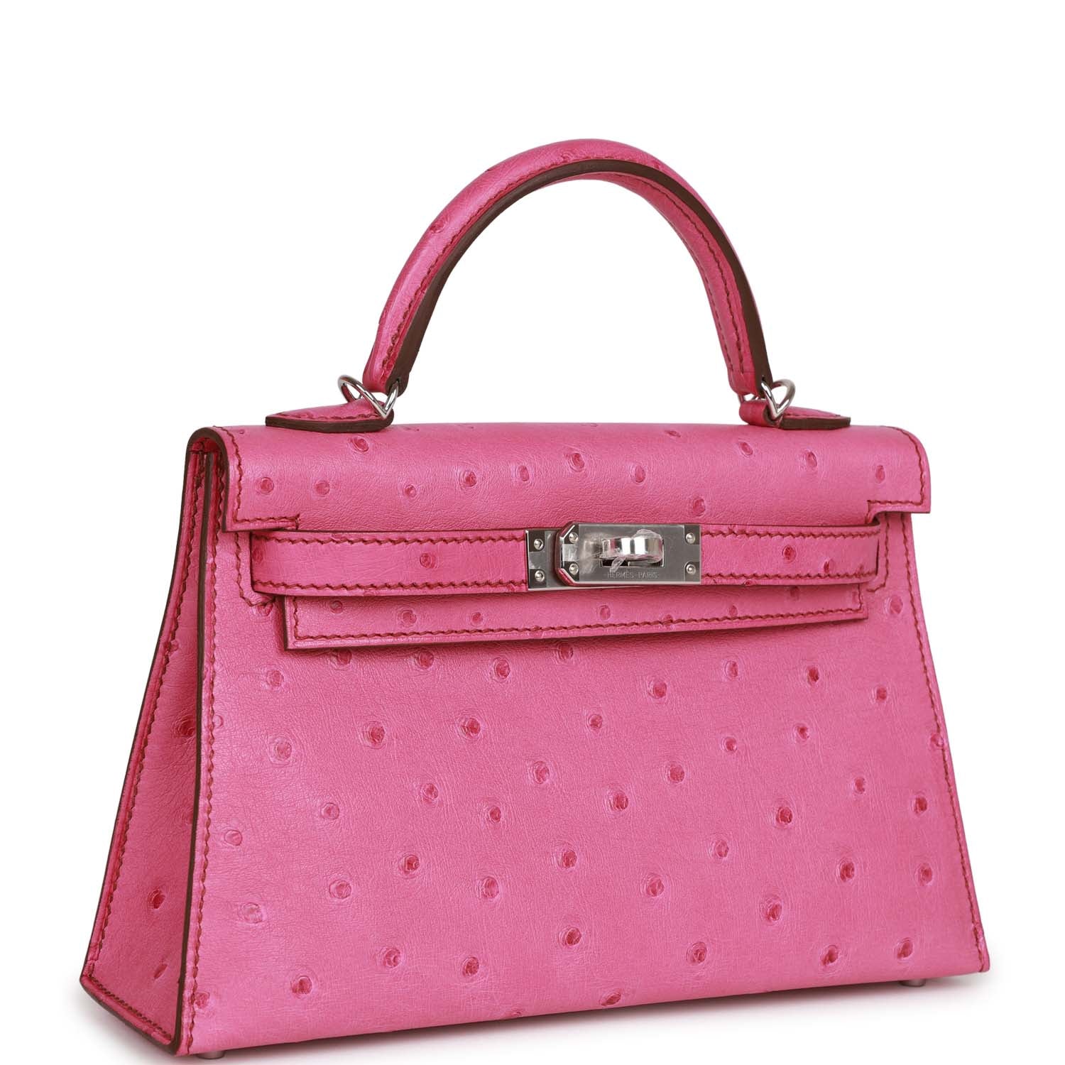 Hermes Kelly Sellier 20 Fuchsia Ostrich Palladium Hardware - fashionupstore1