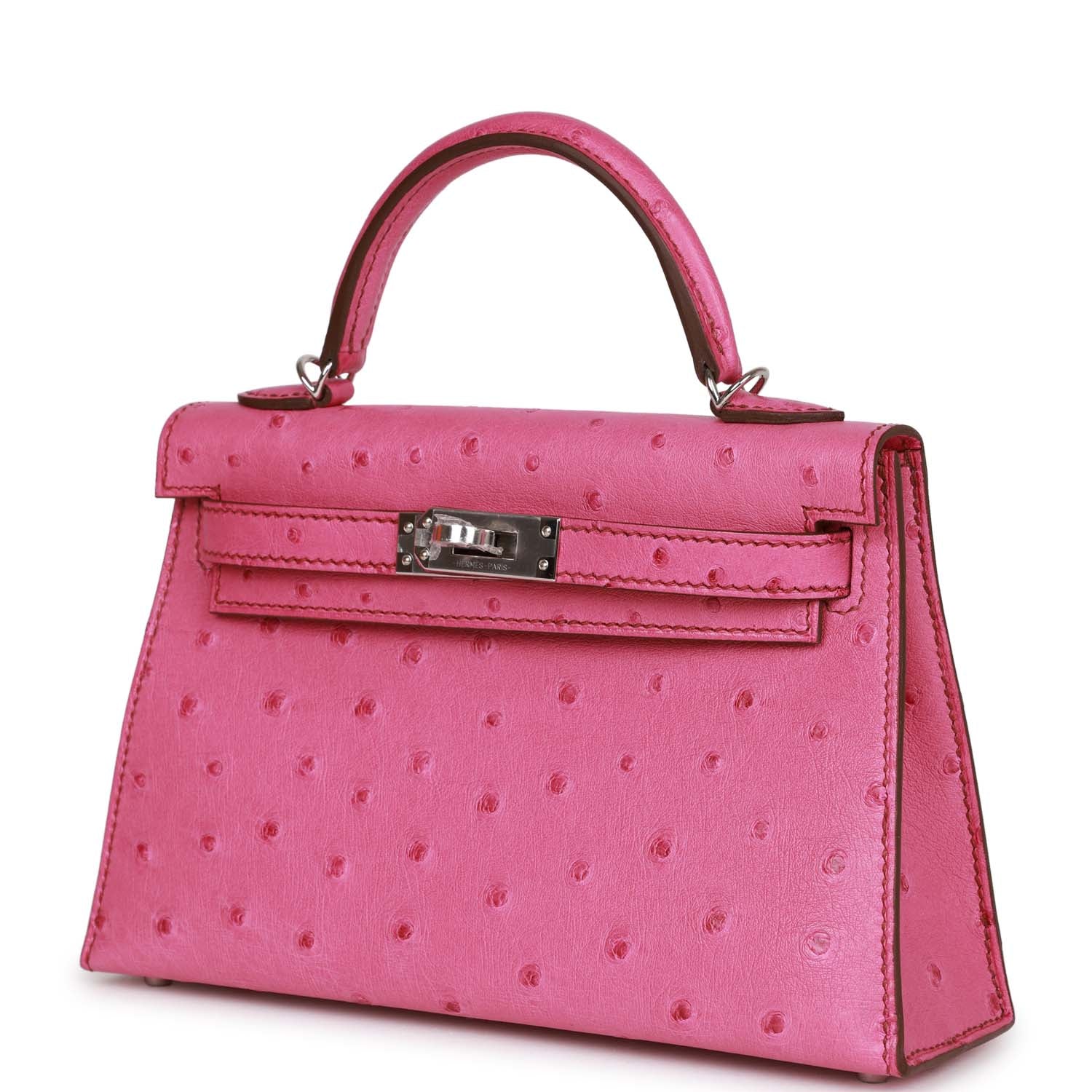 Hermes Kelly Sellier 20 Fuchsia Ostrich Palladium Hardware - fashionupstore1