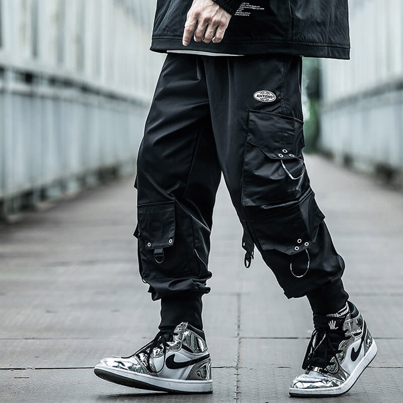 INFINIT Frizz Black Cargo Pants for Mens, Hip hop pants pocket oversize - fashionupstore1