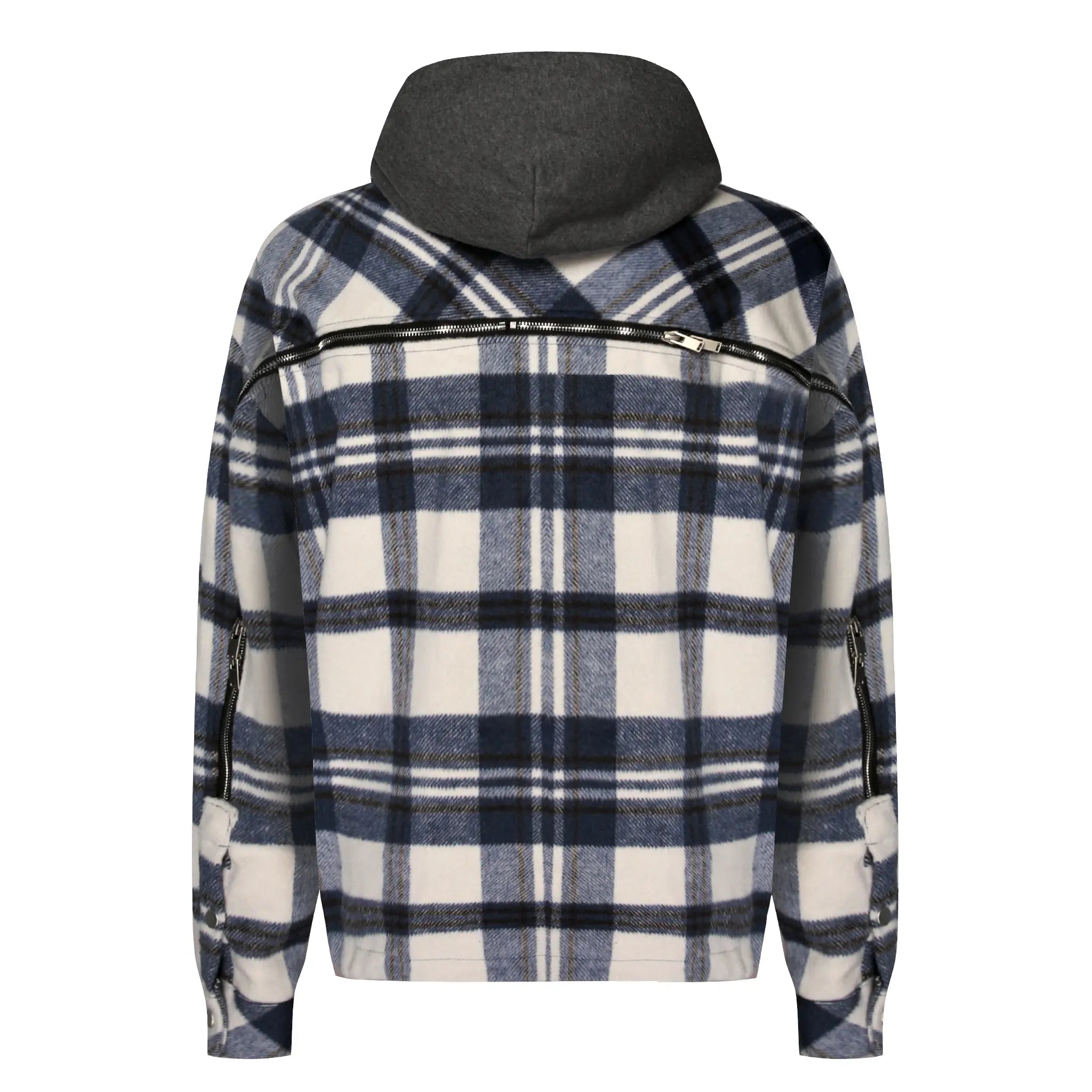 Hooded Flannel Jacket - Beige/Navy - fashionupstore1