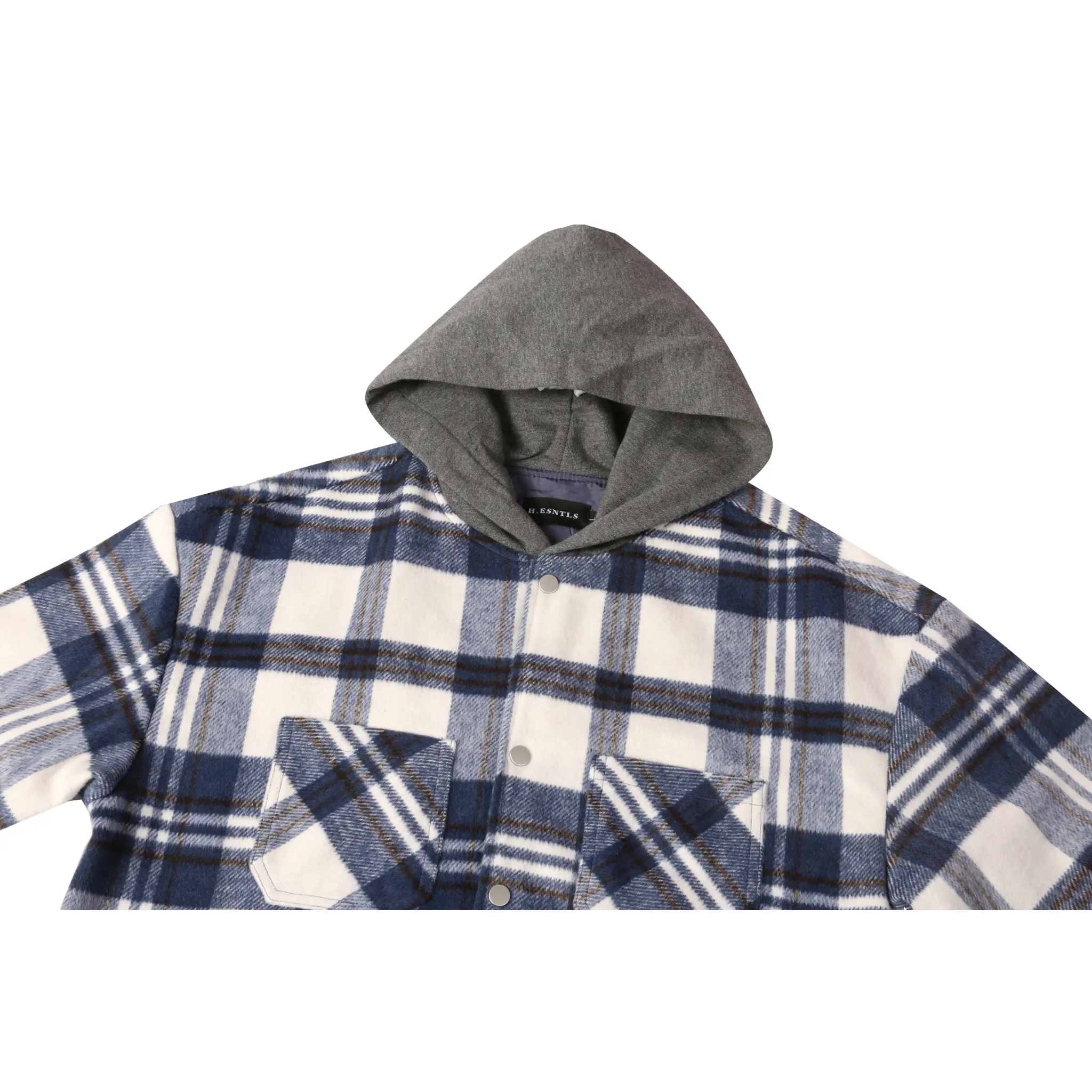 Hooded Flannel Jacket - Beige/Navy - fashionupstore1