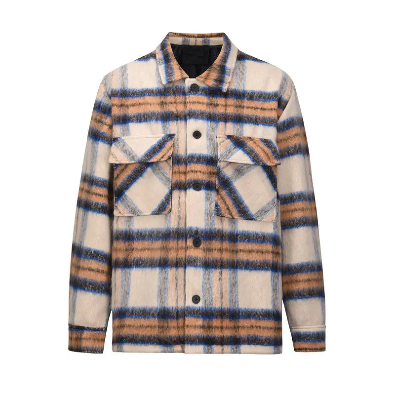 Plaid Mohair Overshirt - Orange - fashionupstore1