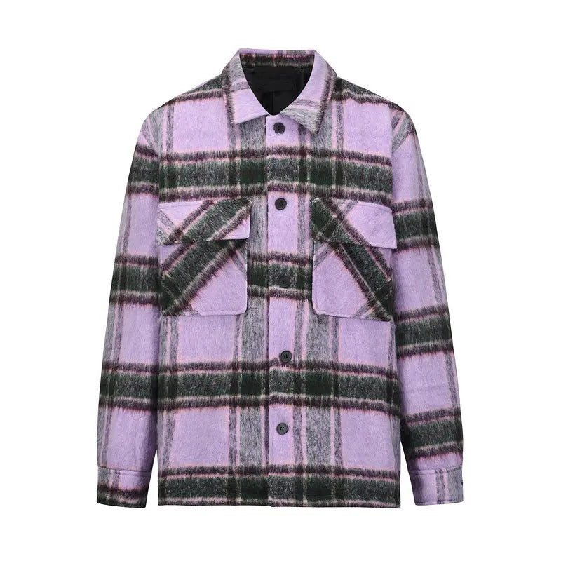 Plaid Mohair Overshirt - Purple - fashionupstore1