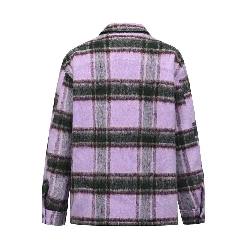 Plaid Mohair Overshirt - Purple - fashionupstore1