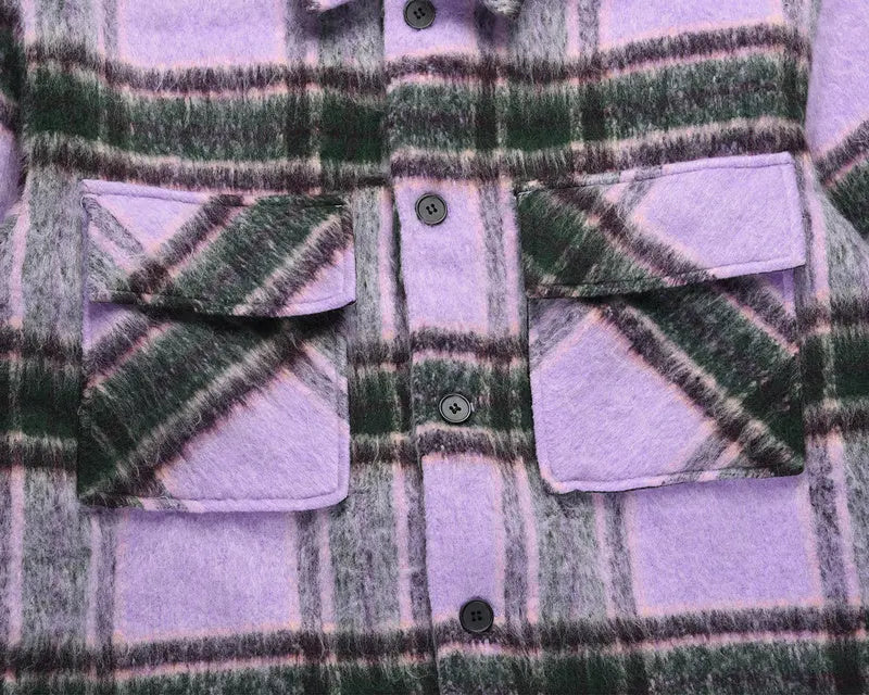 Plaid Mohair Overshirt - Purple - fashionupstore1