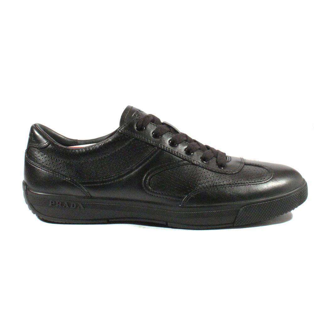 Prada Sports Men's Designer Shoes Black Leather Sneakers 4E1526 (PRM37) - fashionupstore1