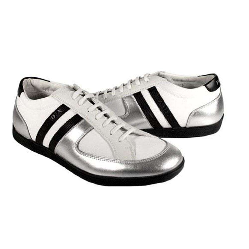 Prada Sports Men's Designer Shoes White/Silver/Black Sneakers 4E1806 (PRM35) - fashionupstore1