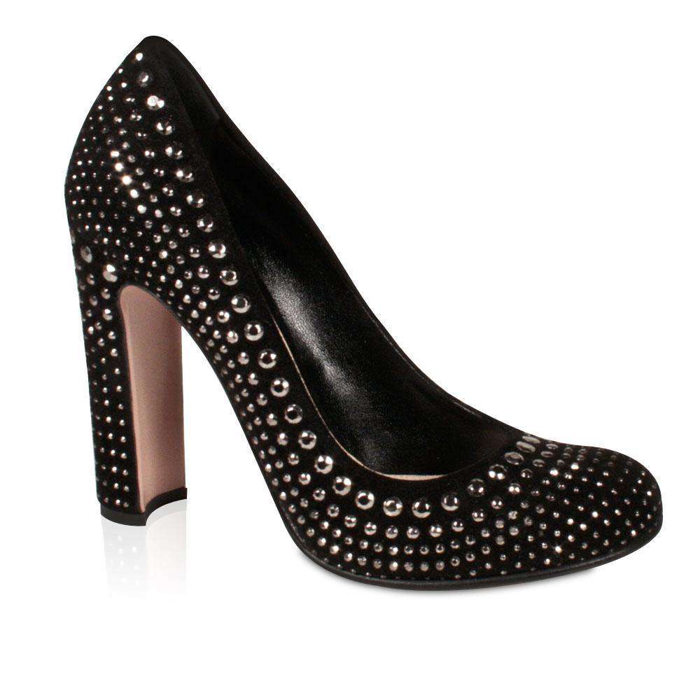 Prada Women's Designer Black High-Heel Pumps Studded Suede Designer Shoes (prw82) - fashionupstore1