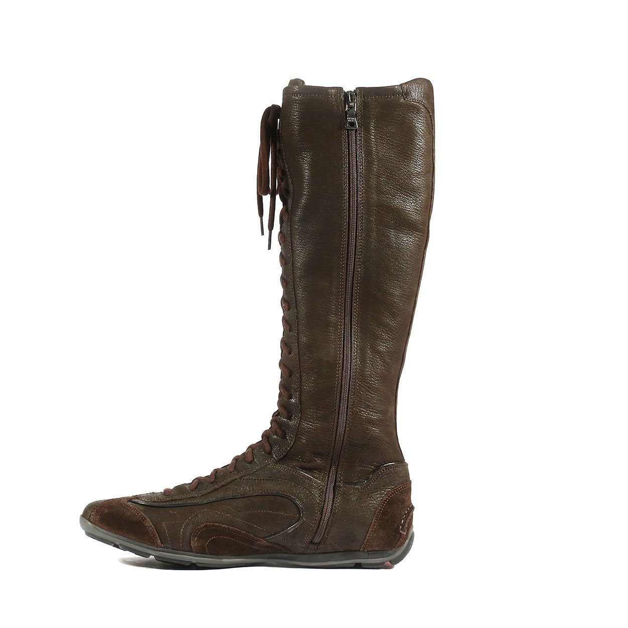 Prada Women's Shoes Tall Brown Leather Boots (PRW377) - fashionupstore1