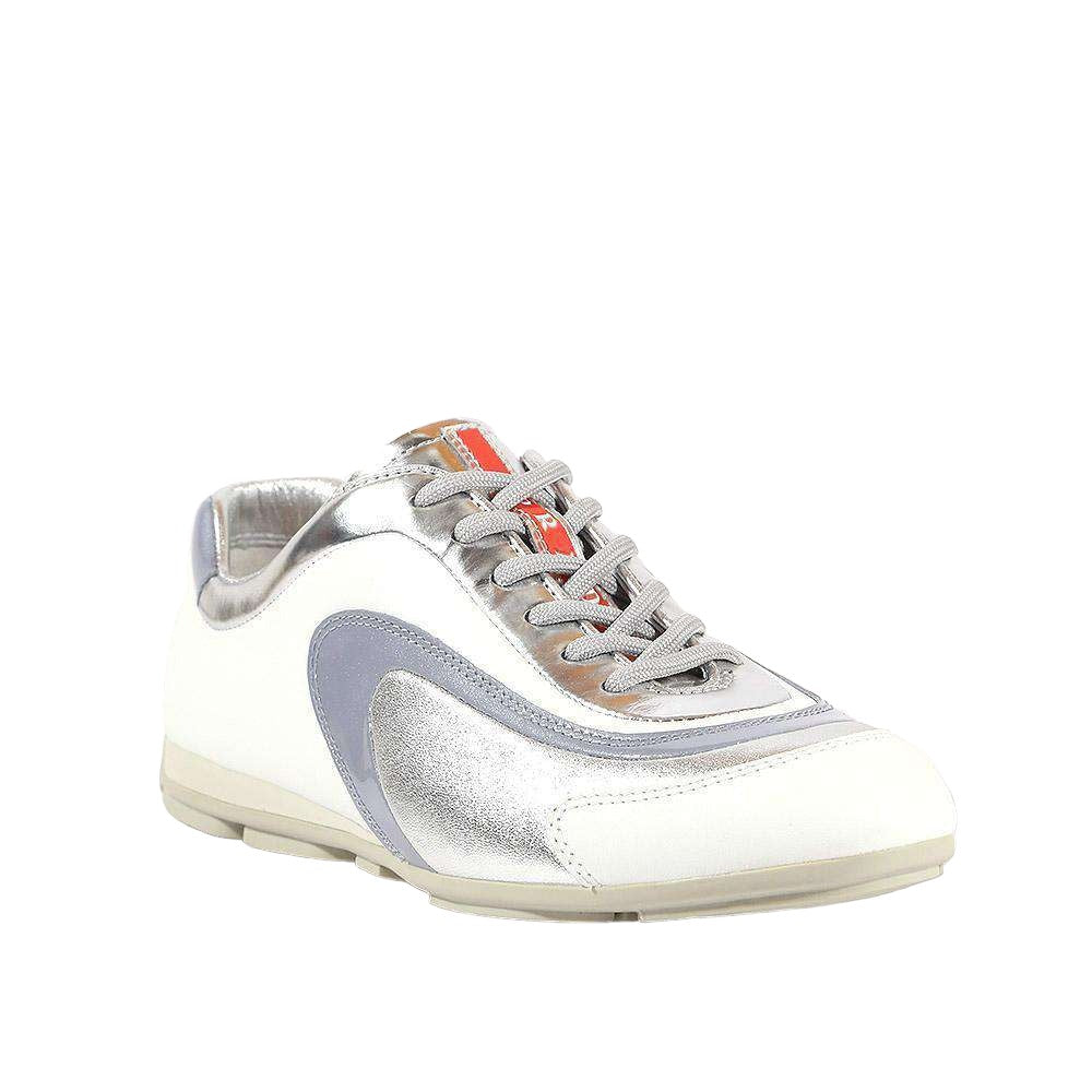 Prada Women's shoes White & Silver Sports Sneakers 3E4709 - fashionupstore1