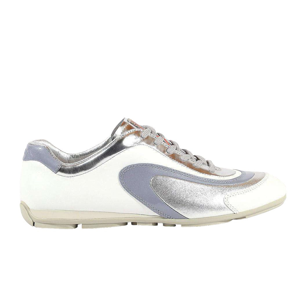 Prada Women's shoes White & Silver Sports Sneakers 3E4709 - fashionupstore1