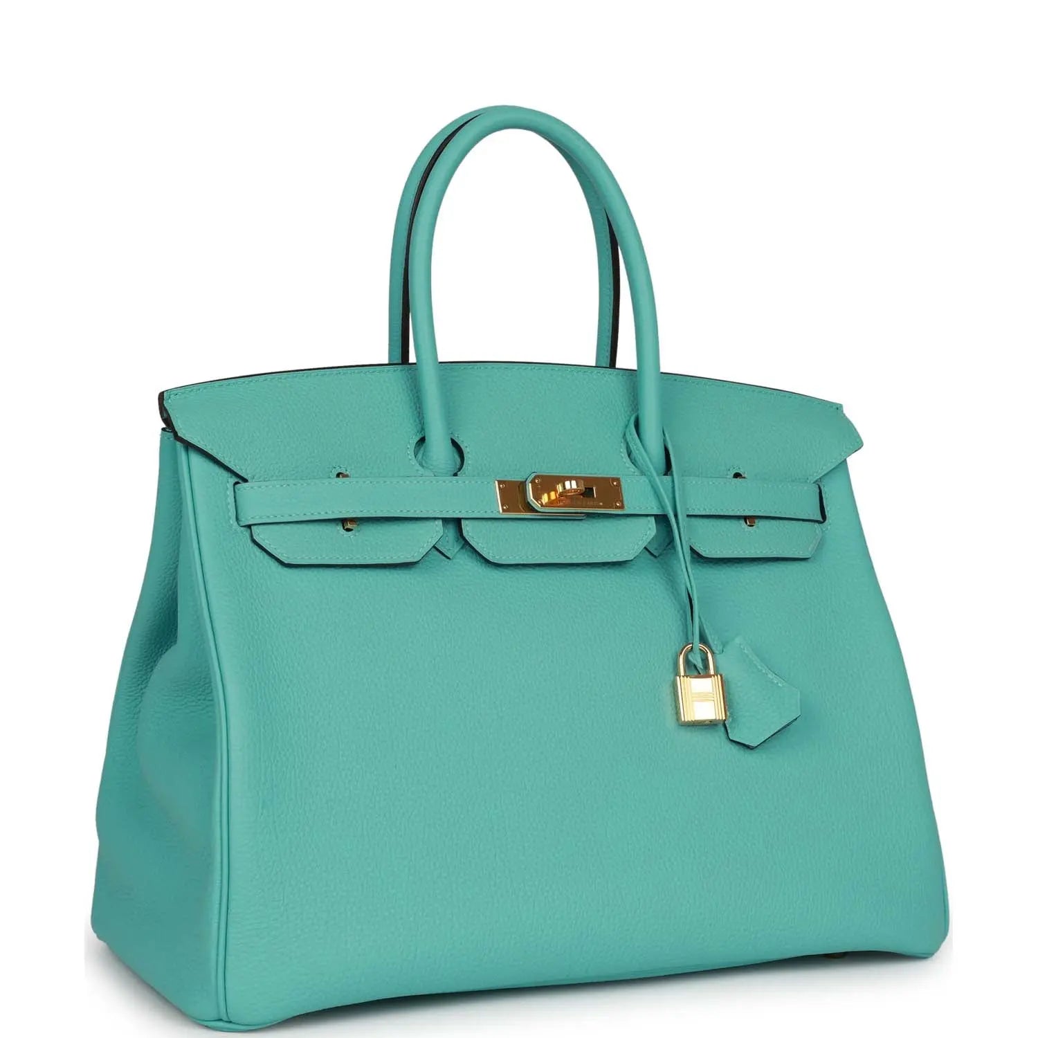 Pre-owned Hermes Birkin 35 Bleu Atoll Togo Gold Hardware - fashionupstore1