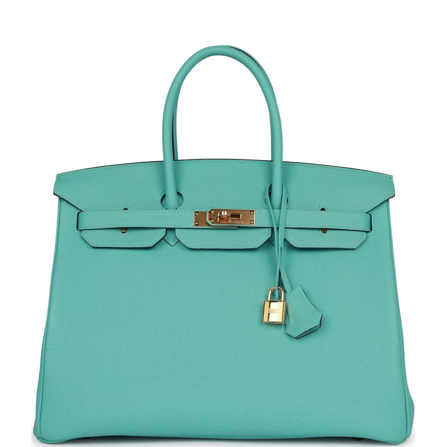 Pre-owned Hermes Birkin 35 Bleu Atoll Togo Gold Hardware - fashionupstore1