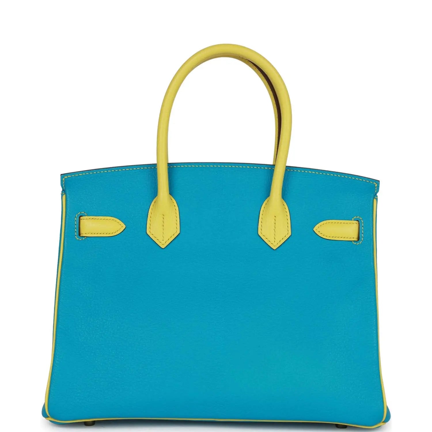 Pre-owned Hermes Special Order (HSS) Birkin 30 Bleu Turquoise and Lime Chevre Gold Hardware - fashionupstore1