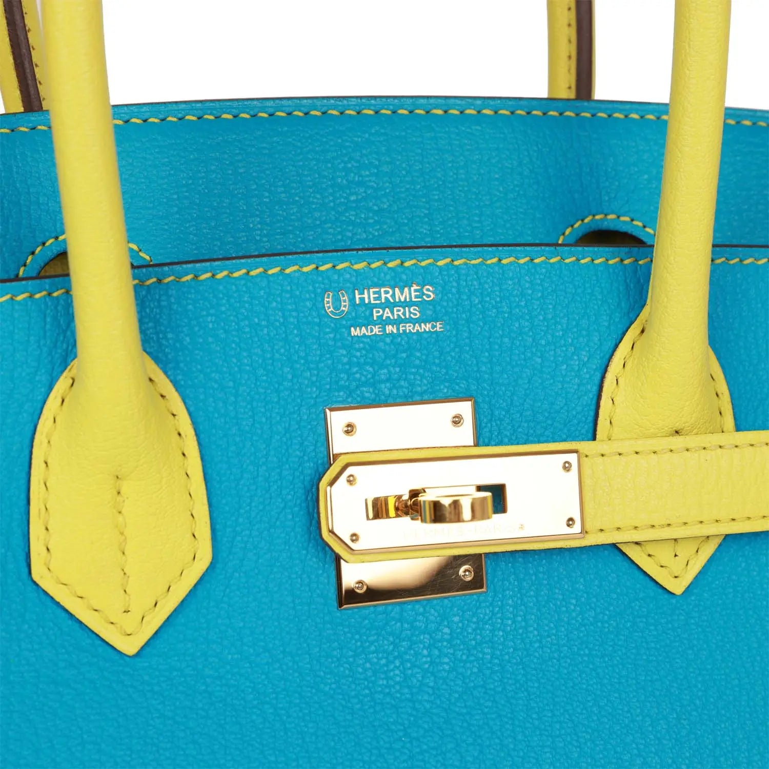 Pre-owned Hermes Special Order (HSS) Birkin 30 Bleu Turquoise and Lime Chevre Gold Hardware - fashionupstore1