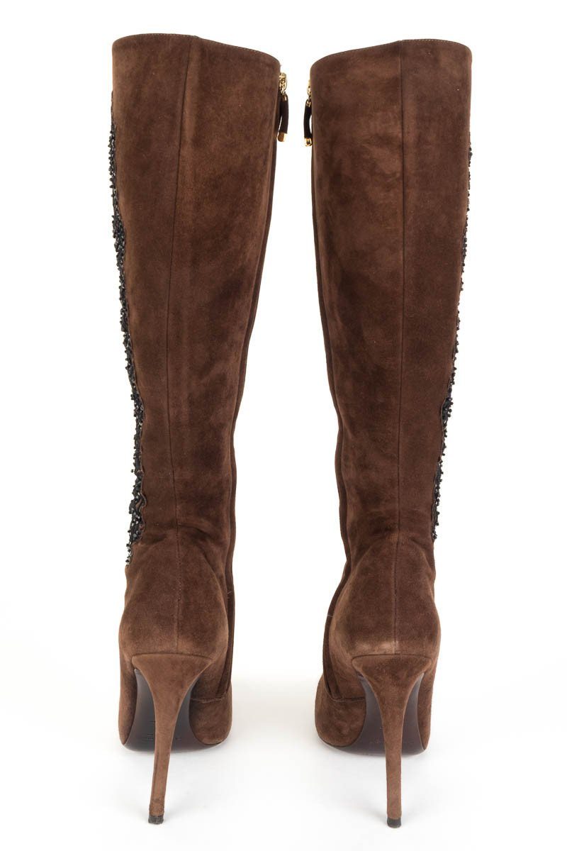 Ralph Lauren Collection Brown Suede & Beaded Boots 38.5 DS - fashionupstore1