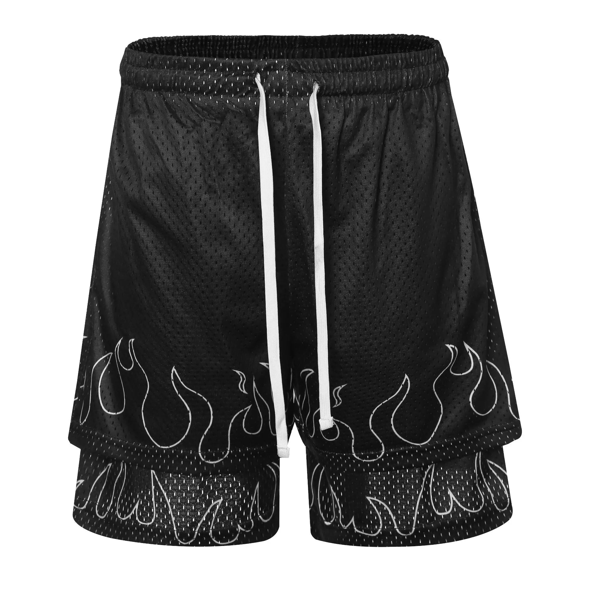 Retro Fit - Double Layer Mesh Shorts Black - fashionupstore1