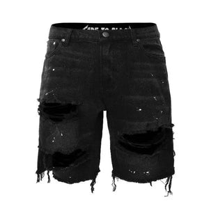 Ripped Denim Shorts - Black - fashionupstore1