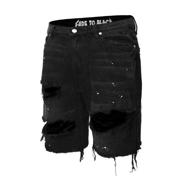 Ripped Denim Shorts - Black - fashionupstore1