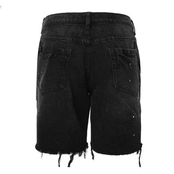 Ripped Denim Shorts - Black - fashionupstore1