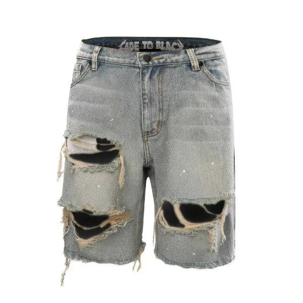 Ripped Denim Shorts - Blue - fashionupstore1