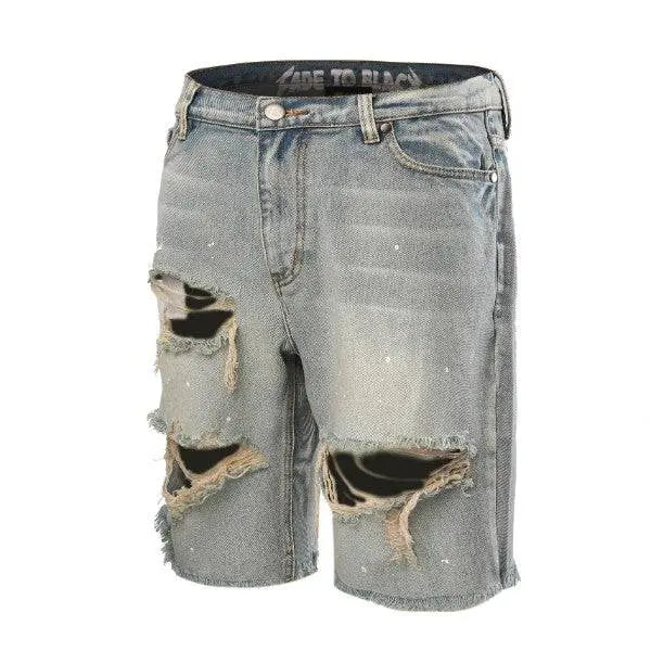 Ripped Denim Shorts - Blue - fashionupstore1