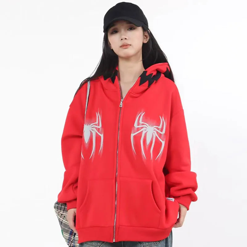 Y2k Gothic Web Zip-Up Hoodie - fashionupstore1