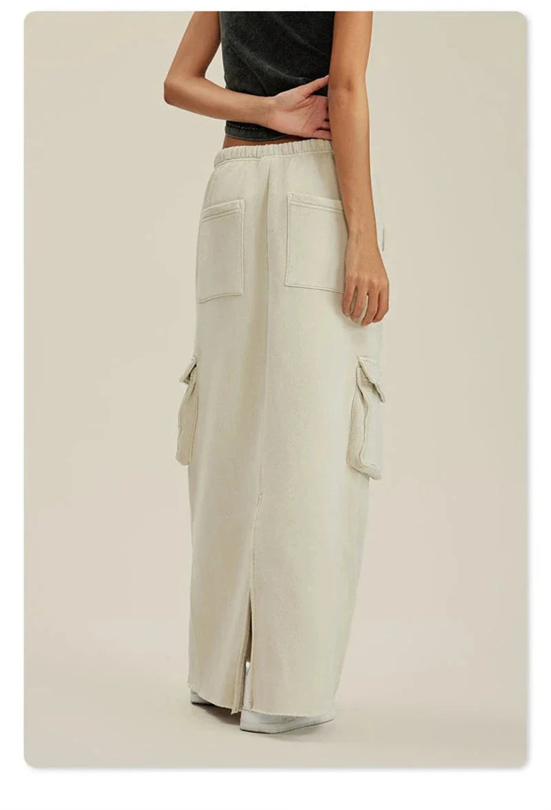 Women's Retro Loose Slit Pockets Skirt - fashionupstore1