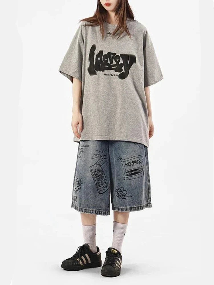 Y2K Women's Printed Washed Jorts - fashionupstore1