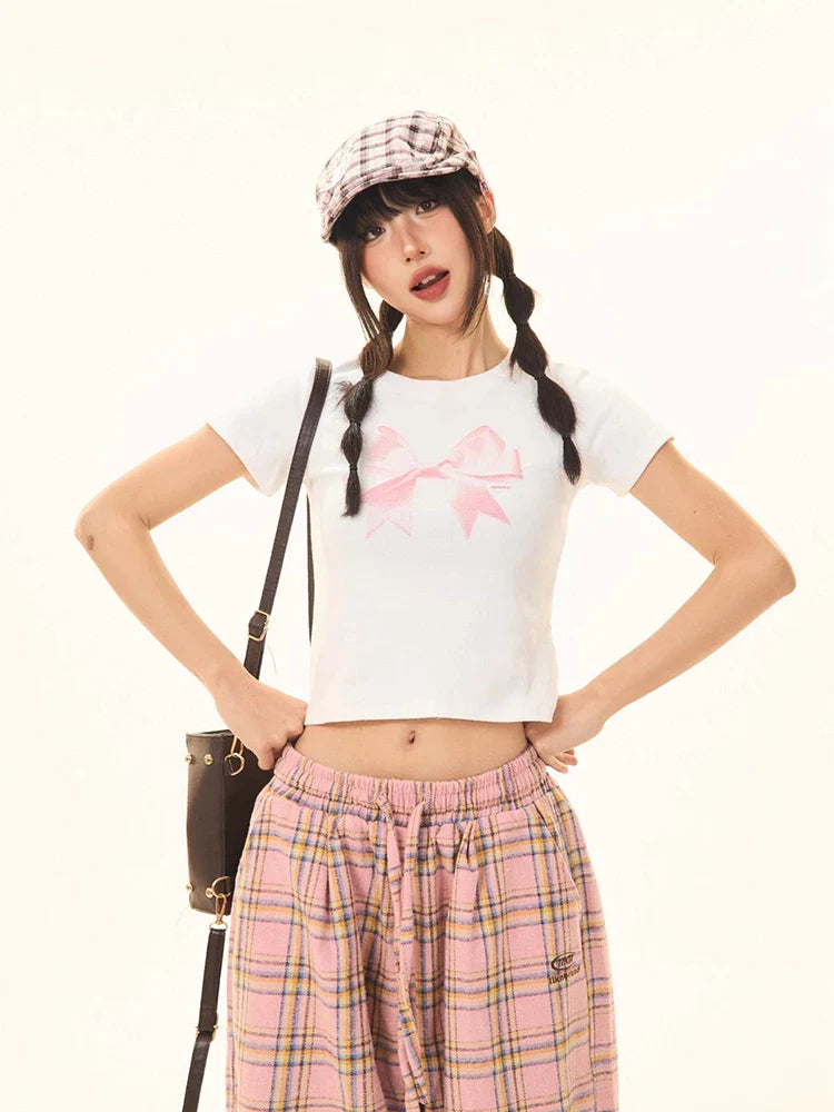 Y2k Woman's Bow Printed Crop Top - fashionupstore1